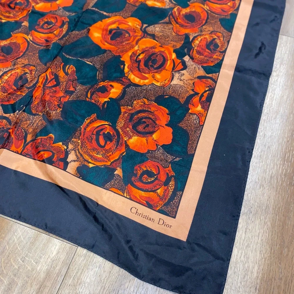 Dior Floral coral rose silk scarf